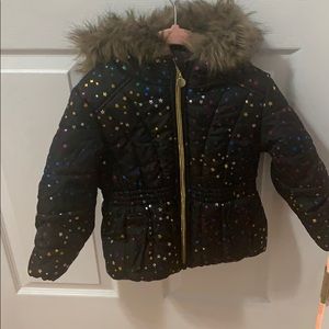 R 1881 Multi Colored Star Faux Fur Hooded Coat 3T